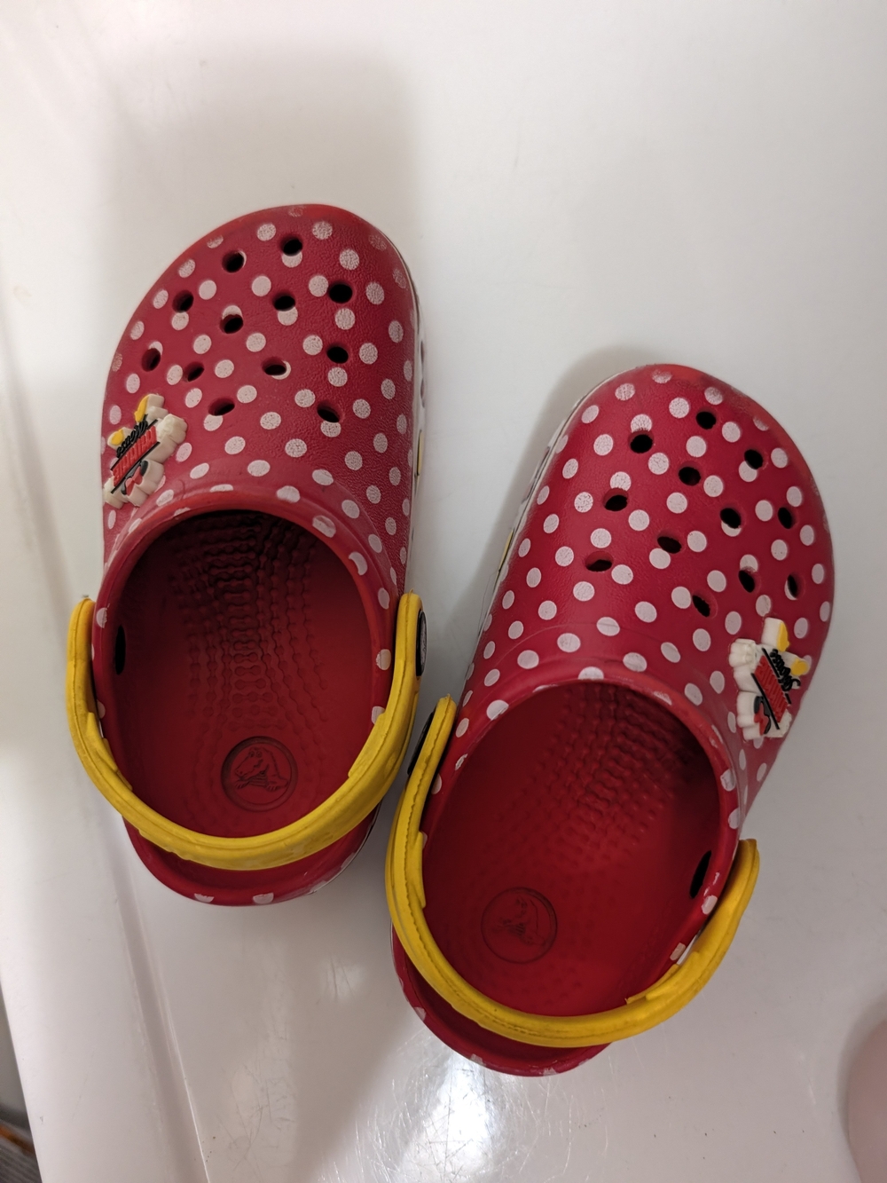 Crocs Kids' Red Polka Dot Clogs with Yellow Strap